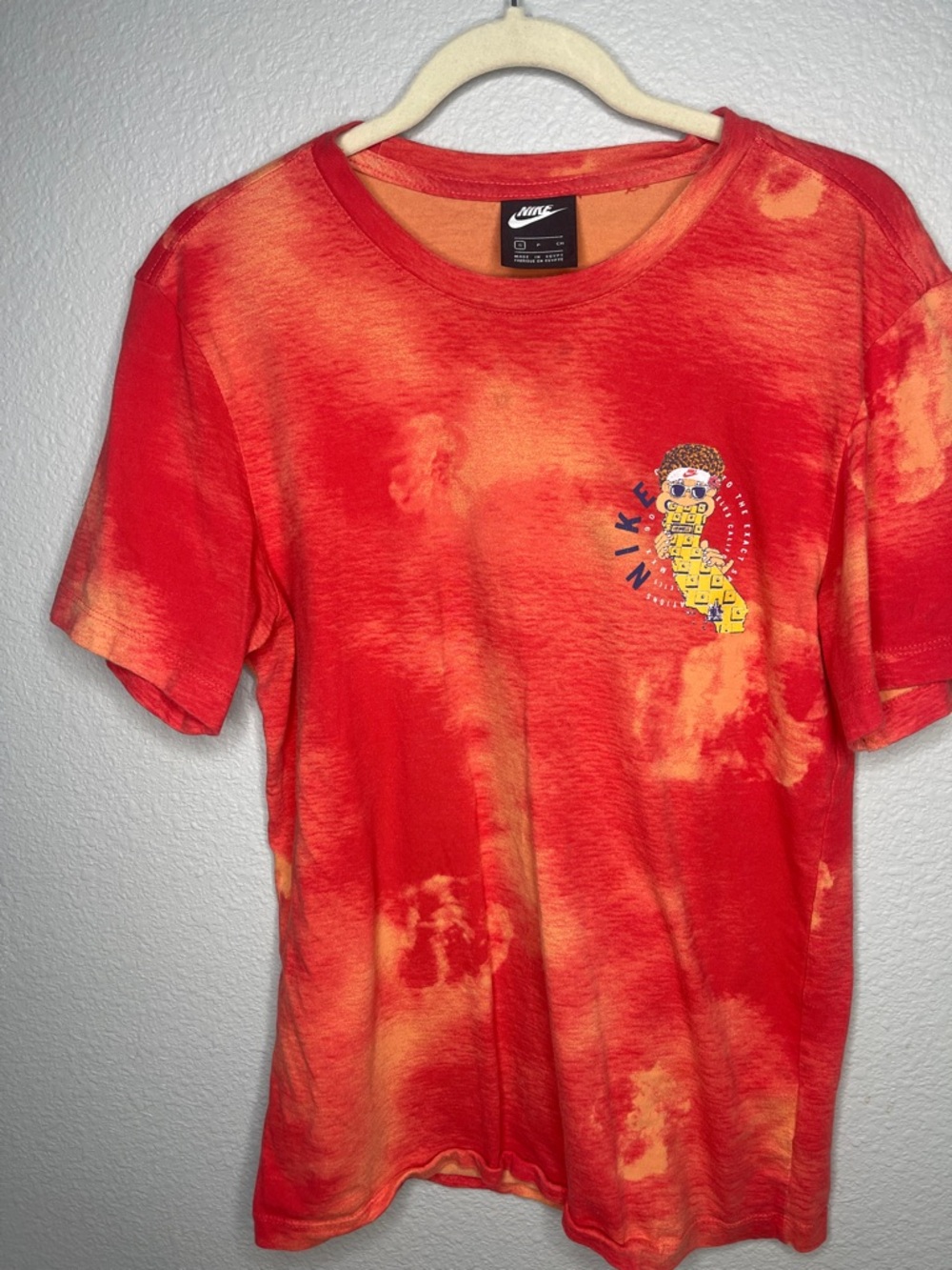 Nike Red & Yellow Tie-Dye Short Sleeve Tee with Chest Graphic